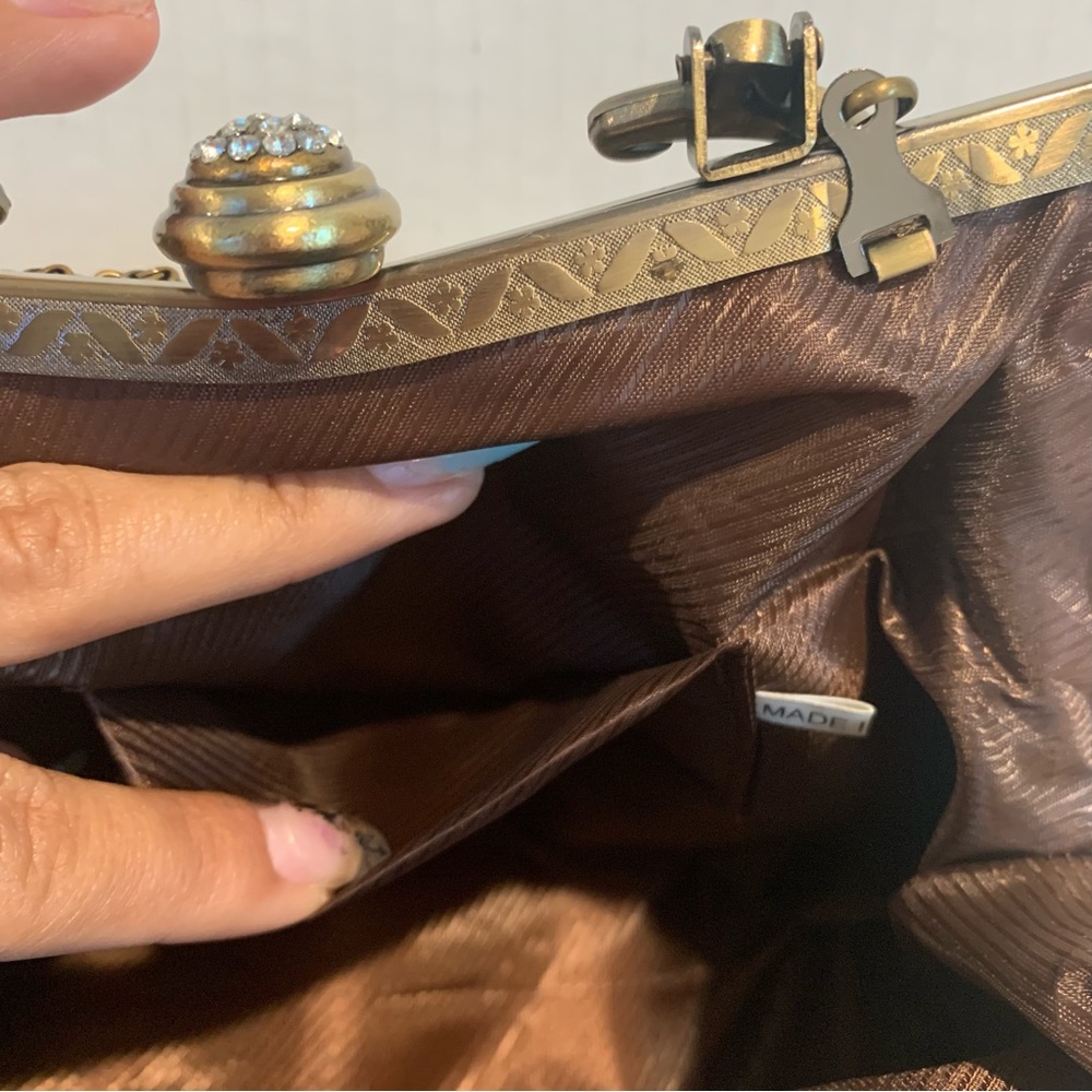 Vintage Brown Beaded Embroidered Chain Purse - Picture 9 of 16